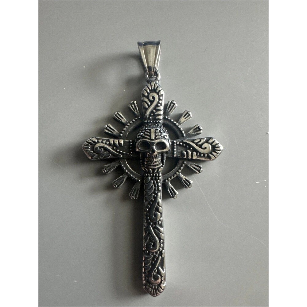 Viking Gothic Cross Skull Pendant 24” Chain Stainless Steel Gift Men’s Punk